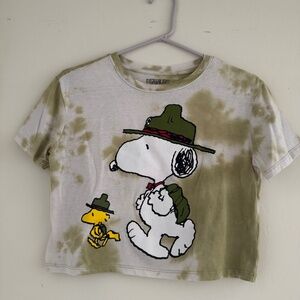 Junior's Cute Snoopy Peanuts Cropped Tee Shirt Top-Small